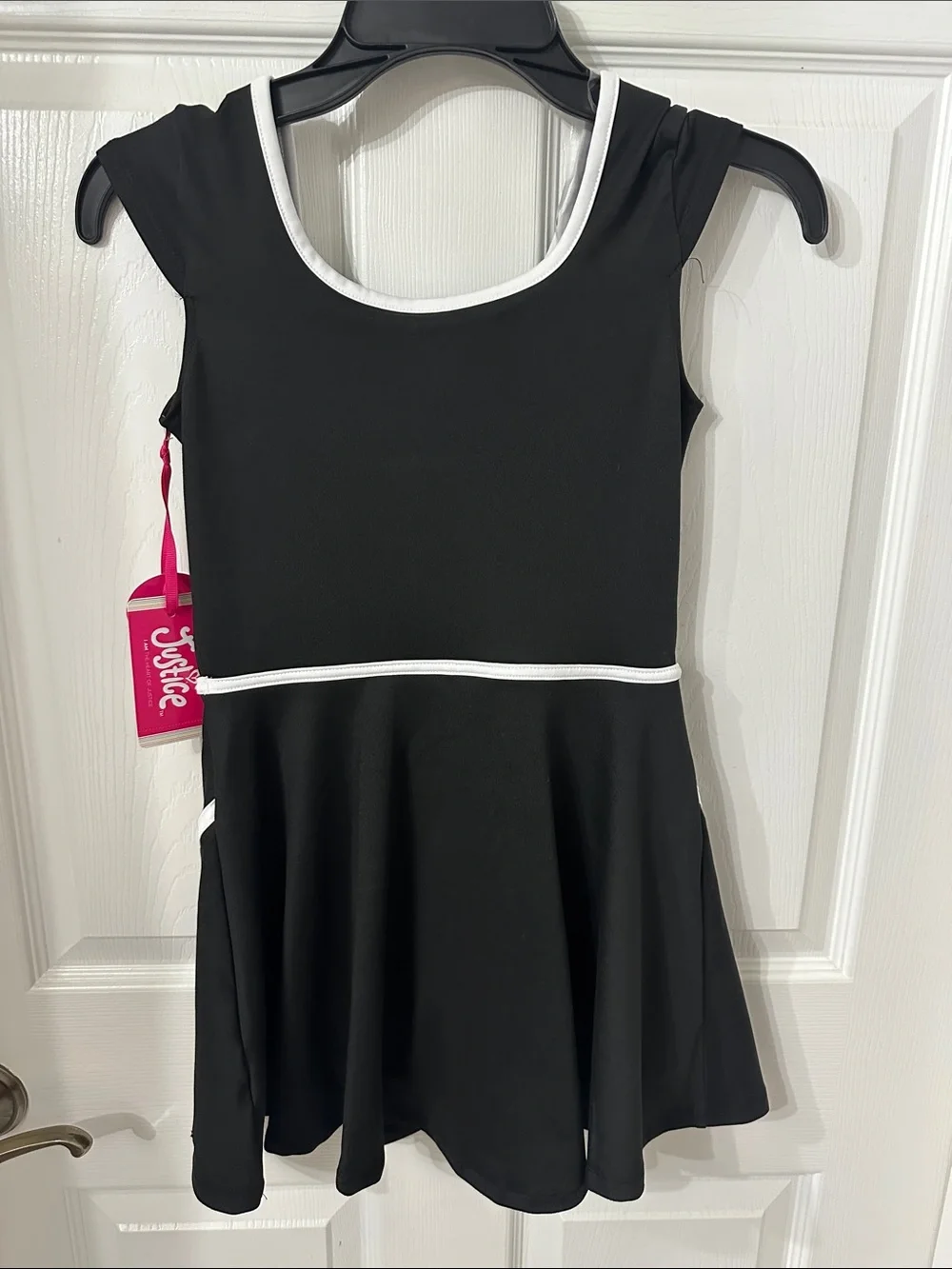 Justice- Girls Black Active Sleeveless Dress with White Piping
